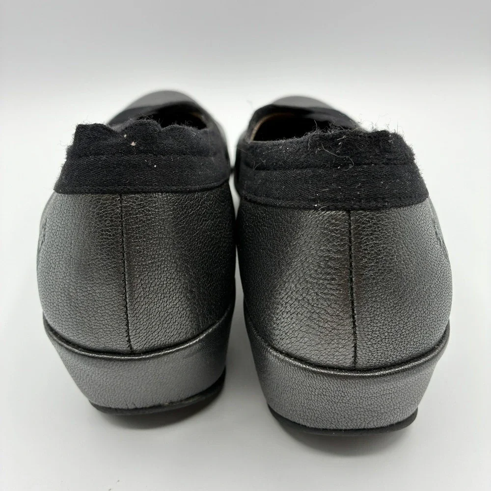 Fly London Bobi Wedge Loafers Womens 41 10 Black Metallic Leather Slip On Shoes